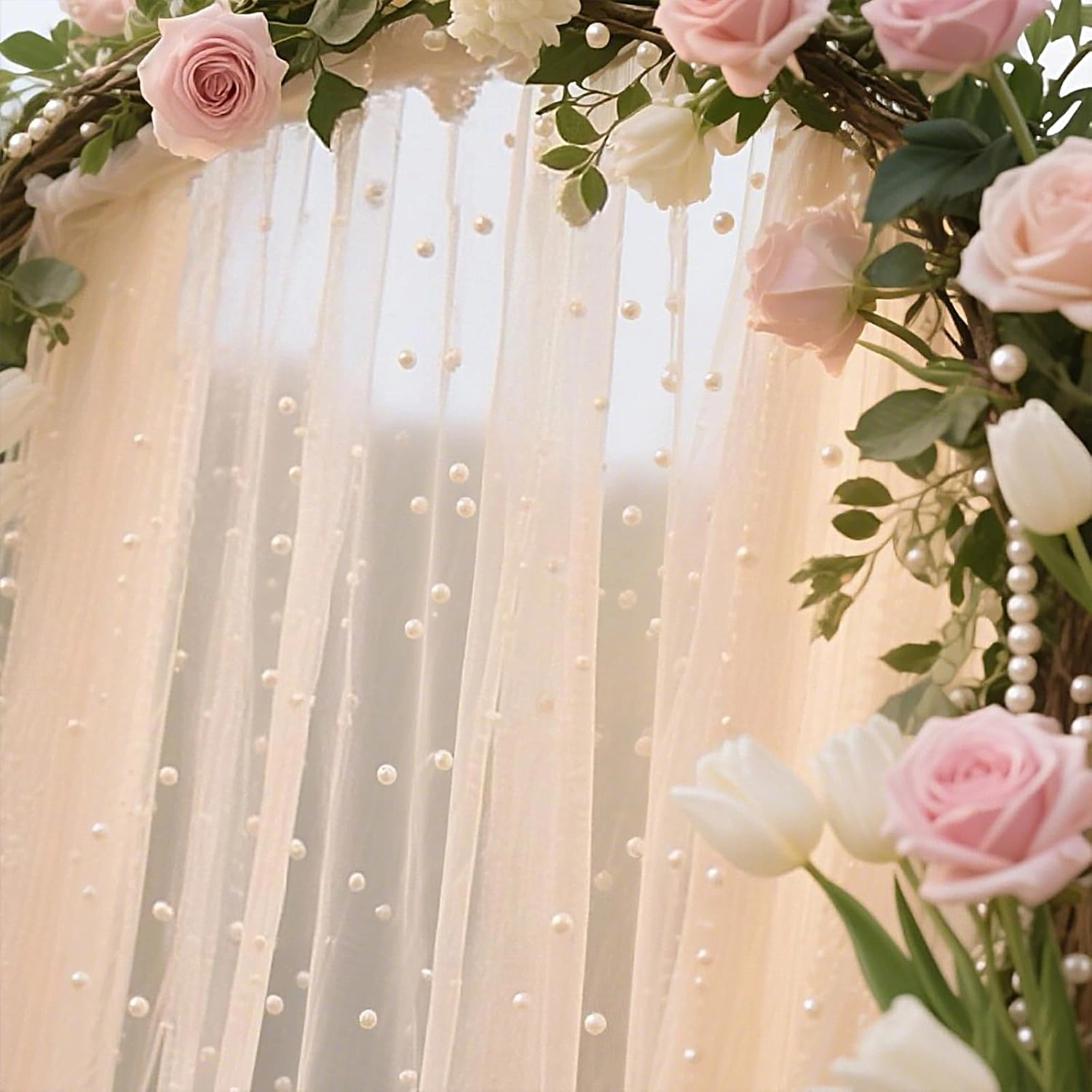 Beige 10 ft Pearl Table Runner with Lights for Wedding irthday Party Decorations