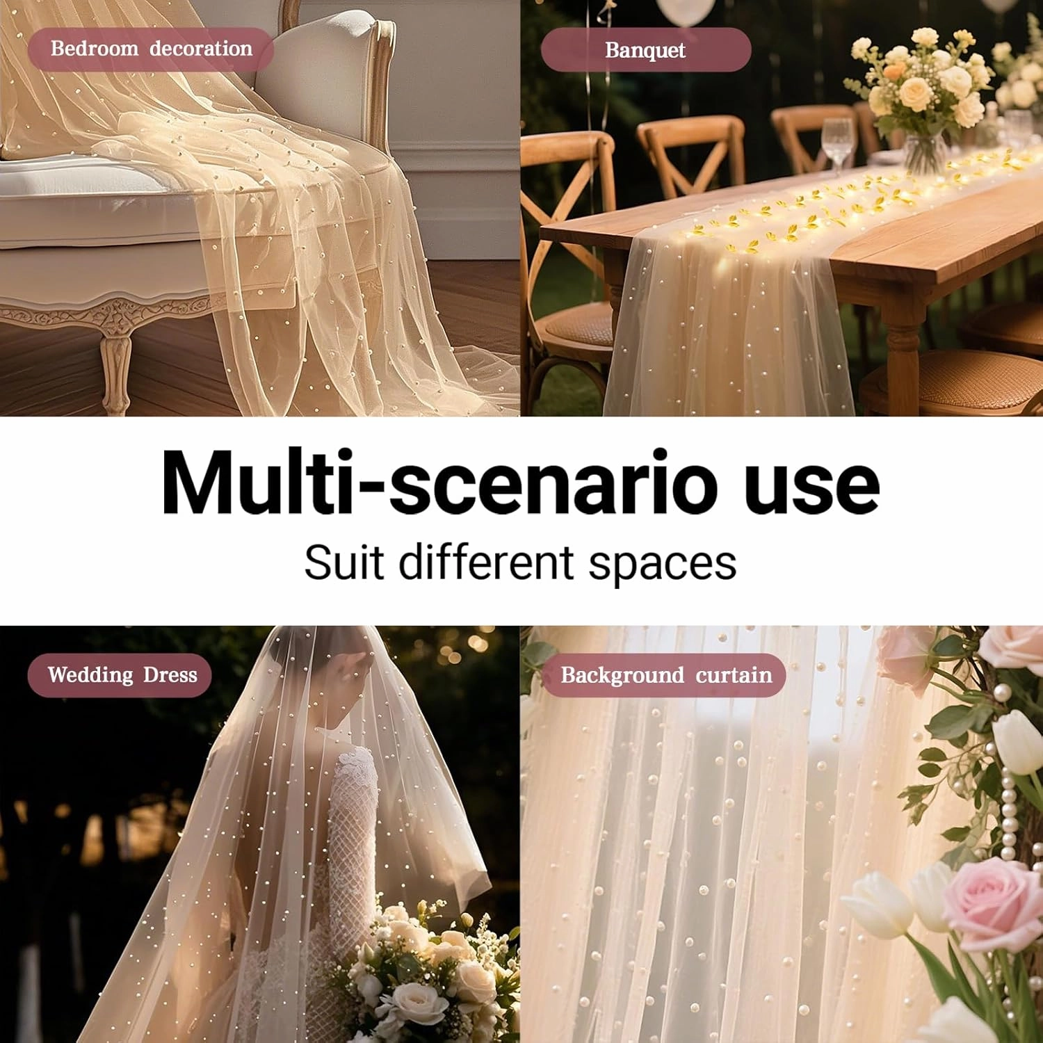 Beige 10 ft Pearl Table Runner with Lights for Wedding irthday Party Decorations