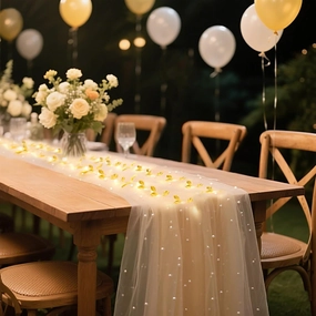 Beige 10 ft Pearl Table Runner with Lights for Wedding irthday Party Decorations
