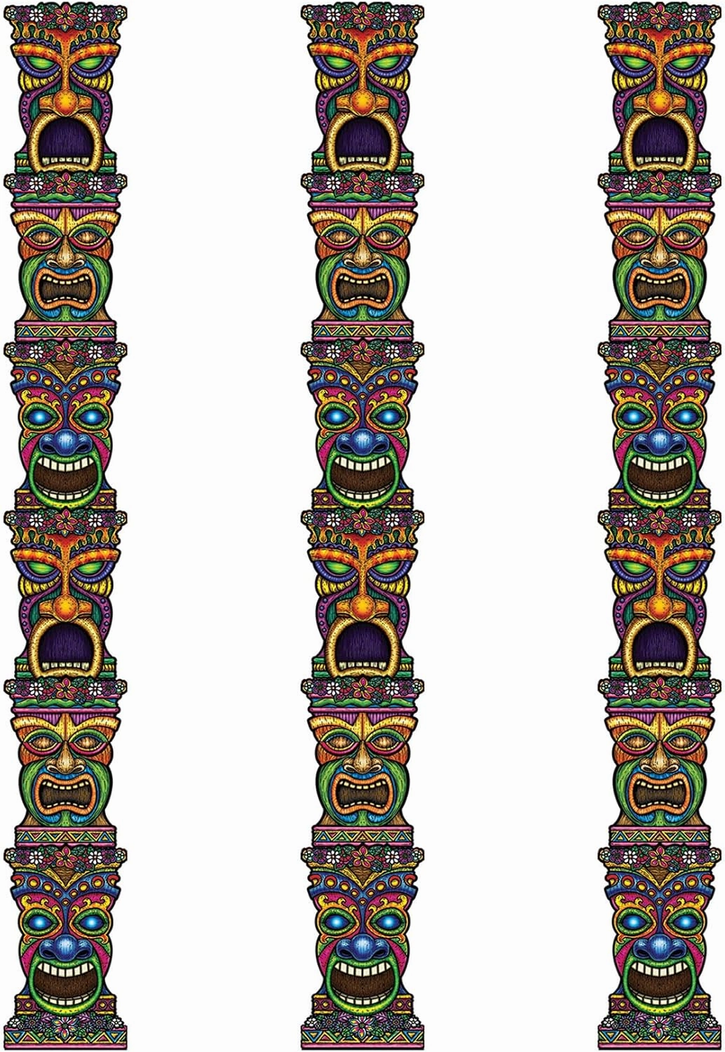 Beistle 3 Piece 7 FT Jointed Tiki Totem Pole Cut Outs Luau Party Decorations, Celebrating with You Since 1900, 7', Multicolor