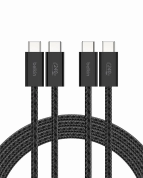 Belkin Braided USB-C to USB-C Cable (2M, 240W) - Soft, Flexible Fast-Charging Cable, Type C Charger Cord for iPhone 16 & 15 Series, Galaxy S25, Pixel 9, iPad Pro, & More - Black (USB 2.0, 2-Pack)