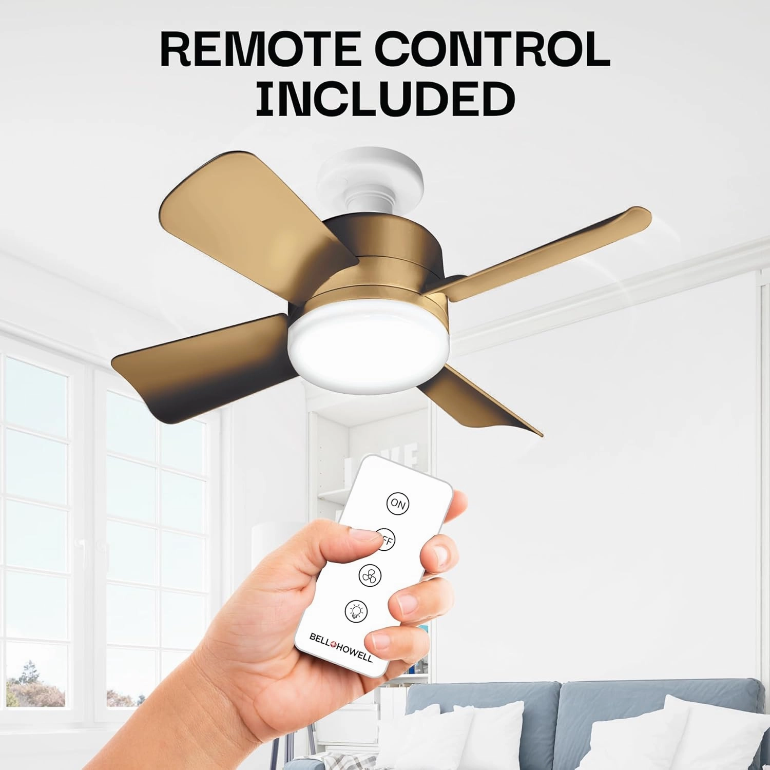 Bell Howell Socket Breeze Socket Fan Light with Remote, Portable Small Ceiling Fans with Lights for Bedroom, Kitchen, Living Room, Ceiling Fan with Light 3500K, 1000 Lumens, Screws into E26/E27