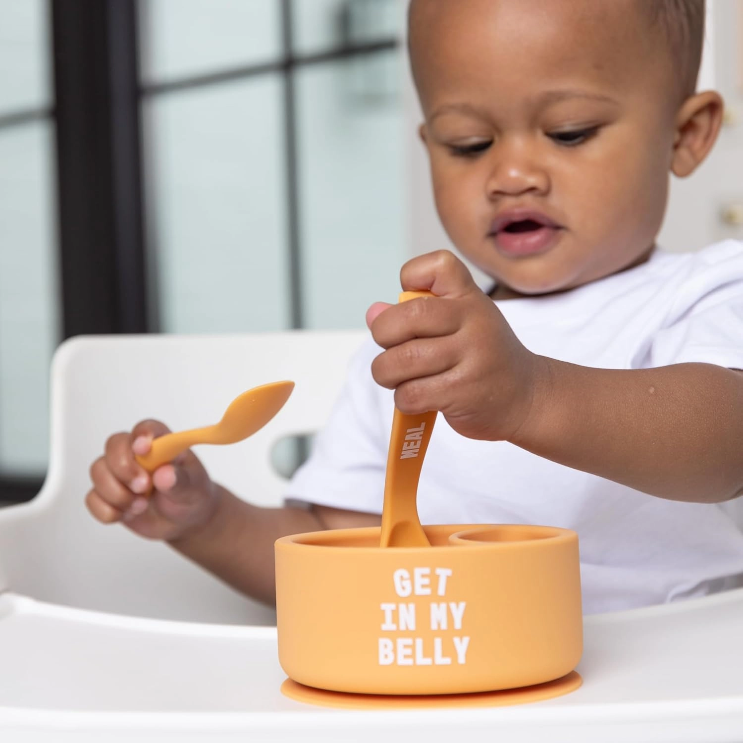 Bella Tunno Bowl and Spoon Baby Feeding Set – Suction Bowl and Baby Spoon for Toddlers and Kids, Baby Led Weaning Spoons and Bowls with Non-Toxic, BPA Free Silicone, Get in my Belly/Meal Monster