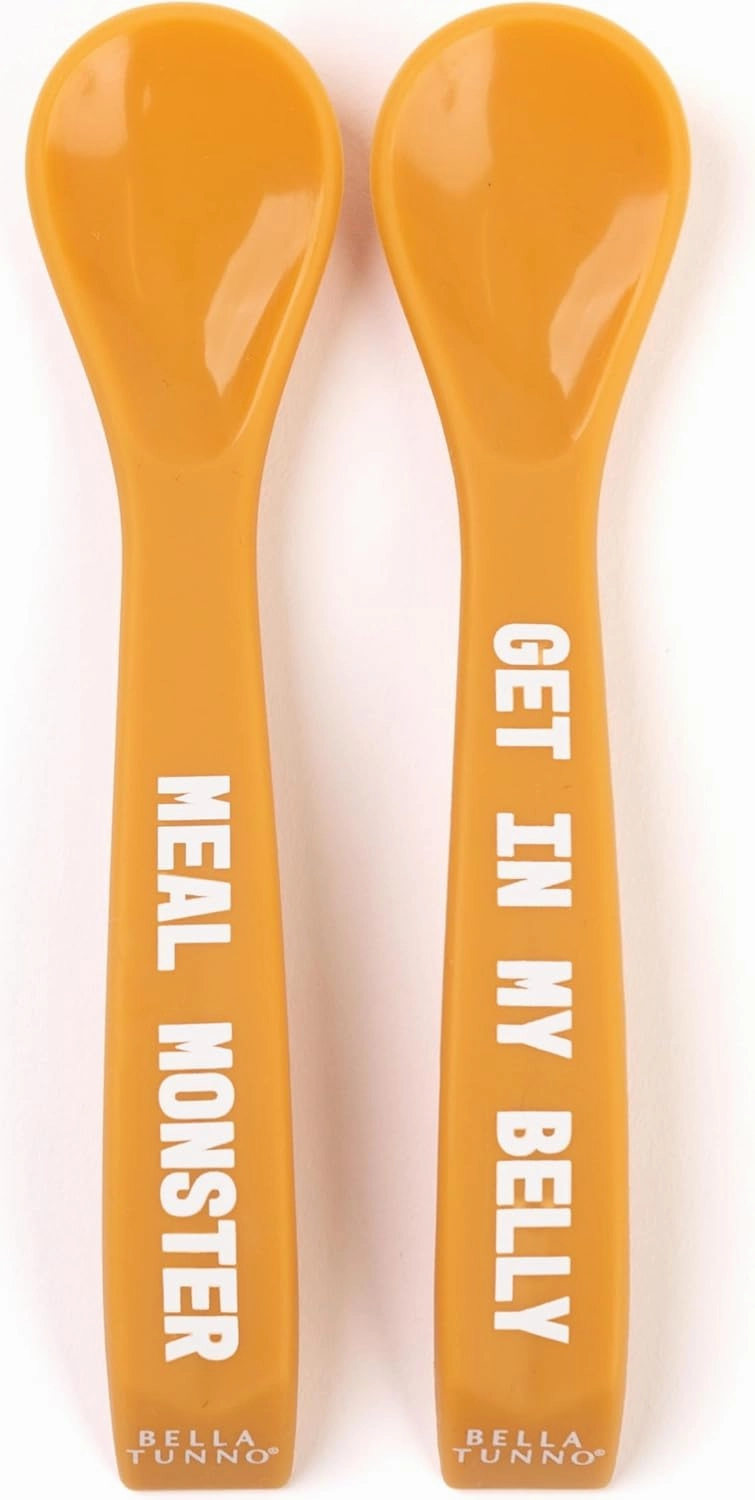 Bella Tunno Bowl and Spoon Baby Feeding Set – Suction Bowl and Baby Spoon for Toddlers and Kids, Baby Led Weaning Spoons and Bowls with Non-Toxic, BPA Free Silicone, Get in my Belly/Meal Monster