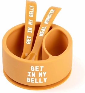 Bella Tunno Bowl and Spoon Baby Feeding Set – Suction Bowl and Baby Spoon for Toddlers and Kids, Baby Led Weaning Spoons and Bowls with Non-Toxic, BPA Free Silicone, Get in my Belly/Meal Monster