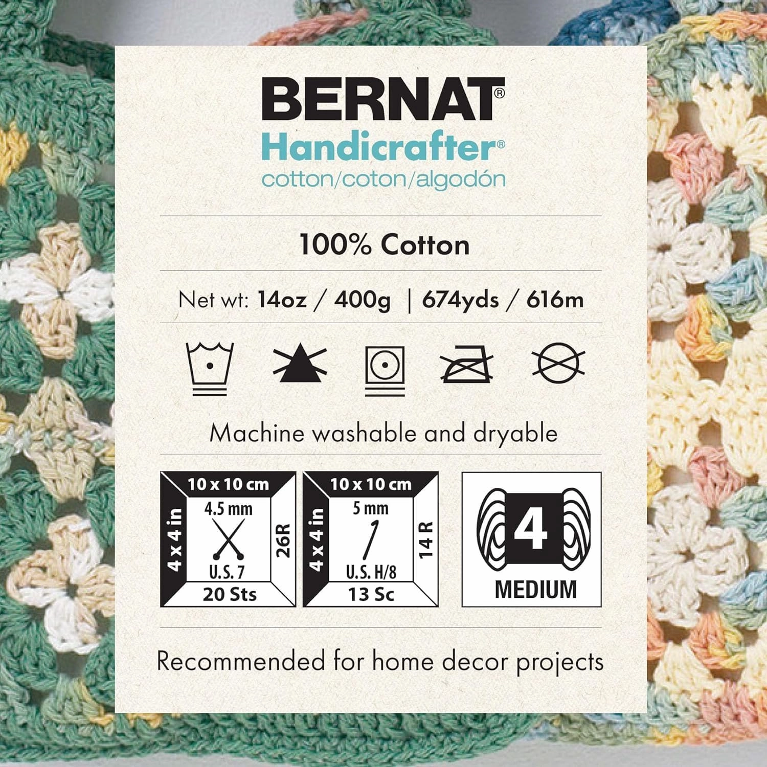 Bernat Handicrafter Cotton Yarn, Gauge 4 Medium Worsted, Sonoma Print