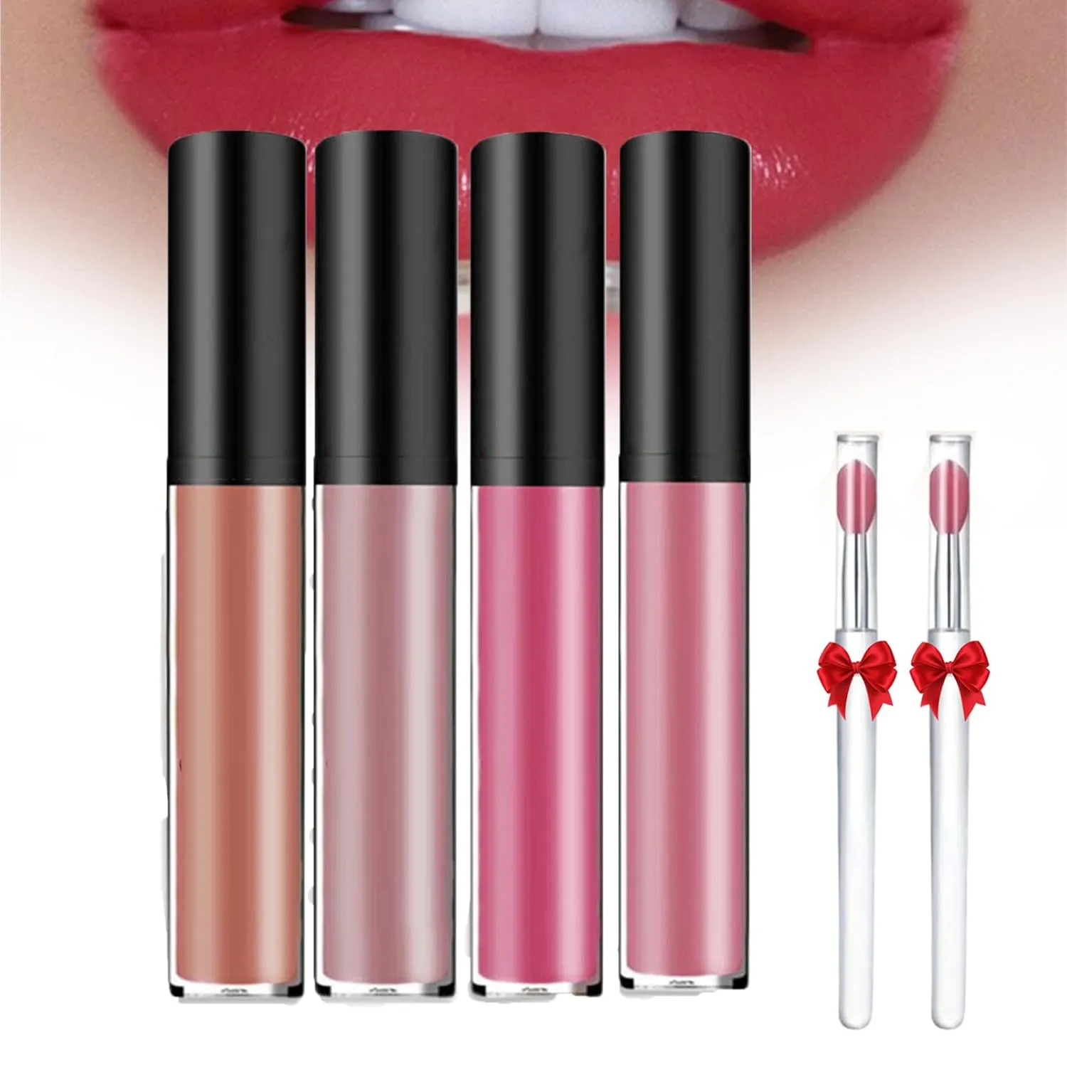 Beryse Lip Stain Oil, Beryse Staining Lip Oil, Probablei LassiLips Staining Lipoil, Visulong 12 Color Cream Lips Gloss, Waterproof, Non-stick to Cup (4pcs-2)