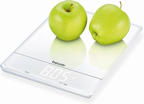 Beurer KS34 Digital Kitchen Scale - Precise Scale for Food Ounces and Grams, 33lbs Capacity, XL Weighing Platform for Meal Prep, Magic Display, Tare Function - Batteries Included - White Glass
