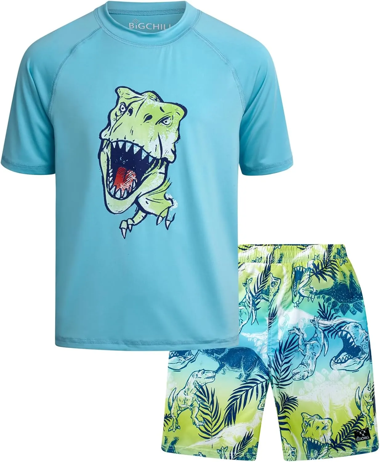 Big Chill Boys Rash Guard Set - 2 Piece UPF 50  Quick Dry Short Sleeve Swim Shirt and Swim Trunks for Boys (Sizes: 4-14)
