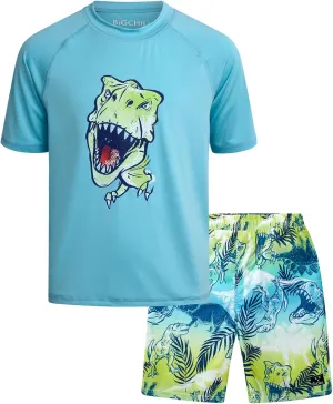 Big Chill Boys Rash Guard Set - 2 Piece UPF 50  Quick Dry Short Sleeve Swim Shirt and Swim Trunks for Boys (Sizes: 4-14)