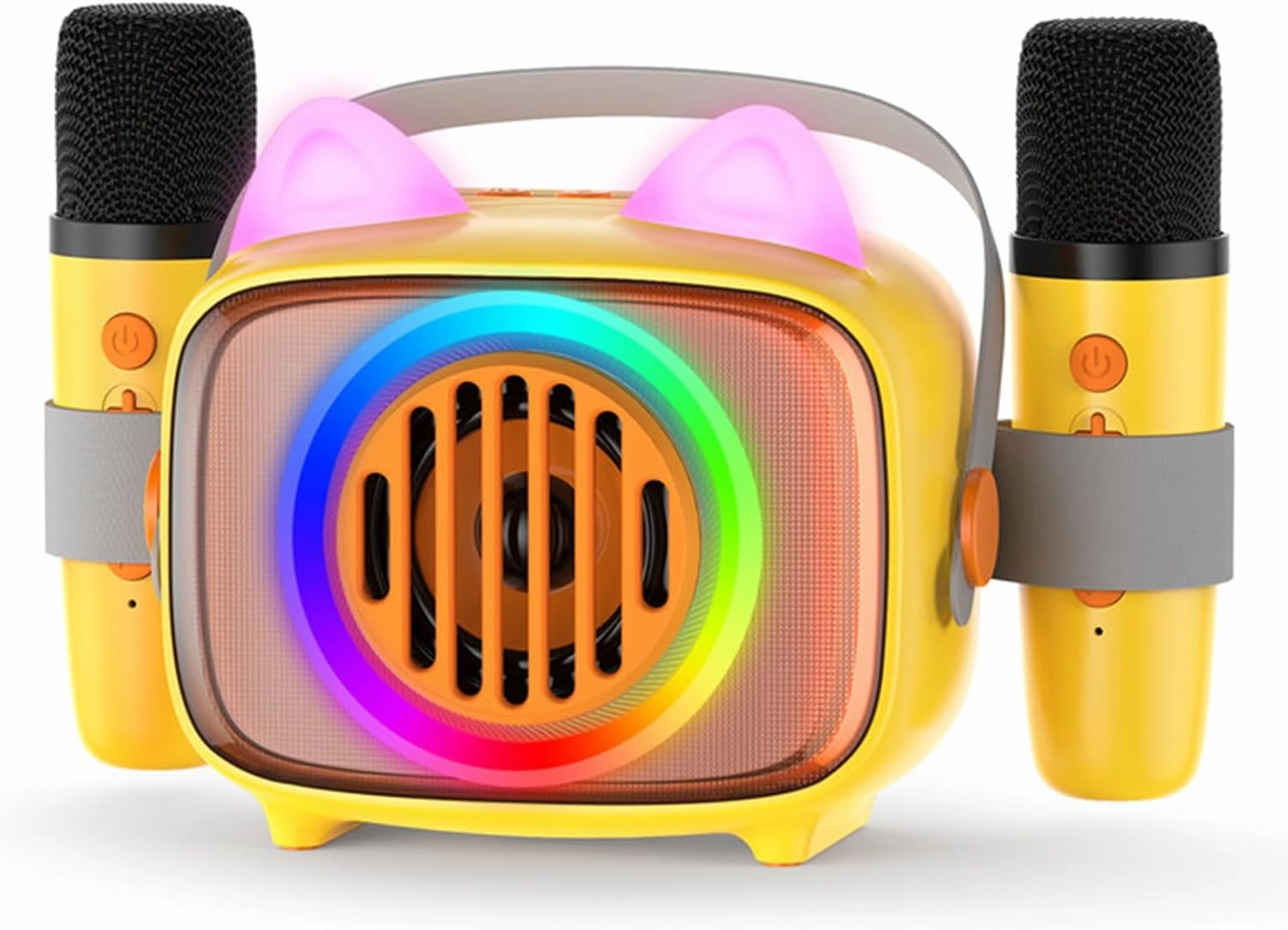 BIGASUO Karaoke Machine for Kids, Mini Portable Bluetooth Speaker with 2 Wireless Microphones and LED Lights, Kids Toys Ideal Gifts for Girls & Boys Birthday Home Party