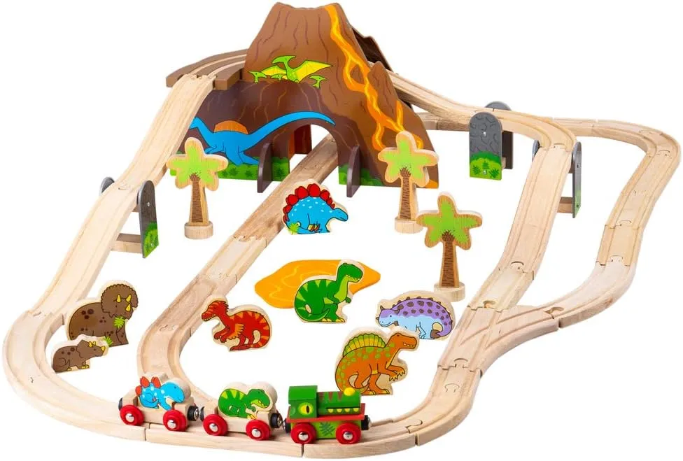 Bigjigs Rail, Dinosaur Wooden Train Set (49pc), Wooden Toys, Train Sets, Dinosaur Toys, Bigjigs Train Sets, Dinosaur Track, Wooden Train Sets, Trains For Kids