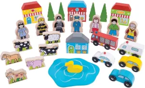 Bigjigs Rail Trackside Accessory Set - Wooden Train Set Accessories