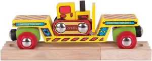 Bigjigs Rail Wooden Bulldozer Low Loader - Most Other Major Wooden Rail Brands are Compatible