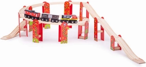 Bigjigs Rail High Level Wooden Train Track | Great Starter Expansion & Connectors Pack for Wood Railway Sets | Toy Pack Comes with Bridge & Ramp | Ideal Educational Kids Gifts for Boys & Girls Age 3 