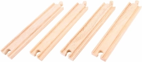 Bigjigs Rail Long Straights (Pack of 4) - Other Major Wooden Rail Brands are Compatible