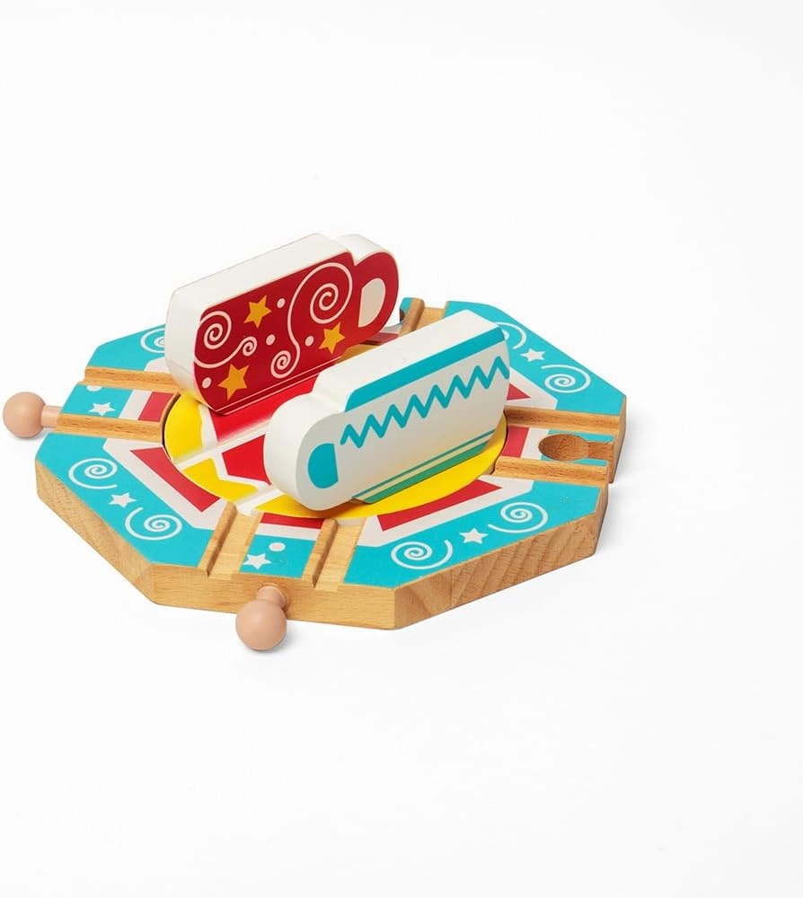 Bigjigs Rail Tea Cup Turntable - Revolving Wooden Fairground Ride Train Accessory, Kids Trains & Railway Accessories, Sustainably Made, Toddler Gifts for 3 Years Old  