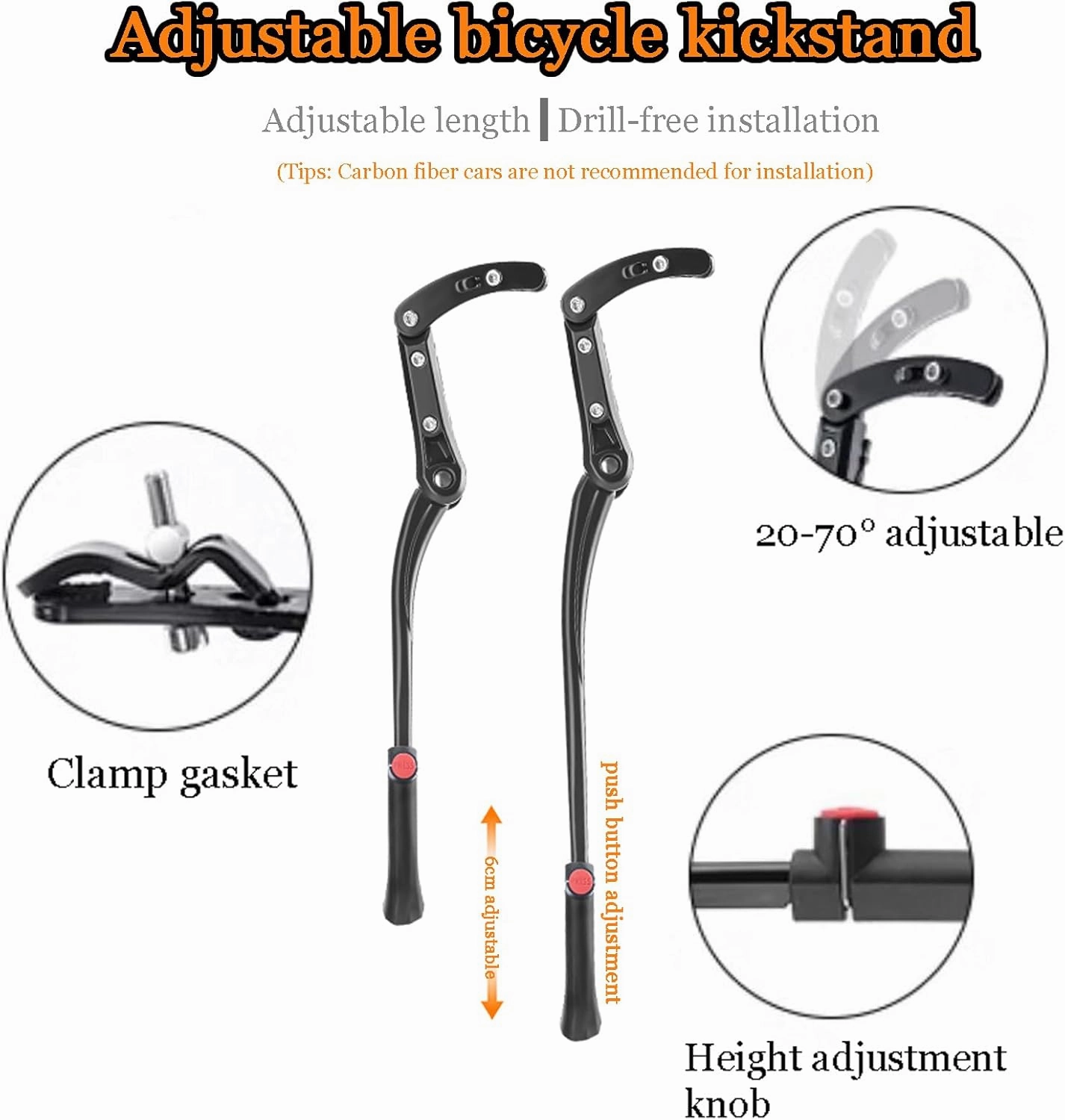 Bike Kickstand for Orbea Carpe, Adjustable Kickstand Foot Side Stand Support, Aluminum Rear Side Bicycle Stand for Bike with Non-Slip Rubber Foot, B