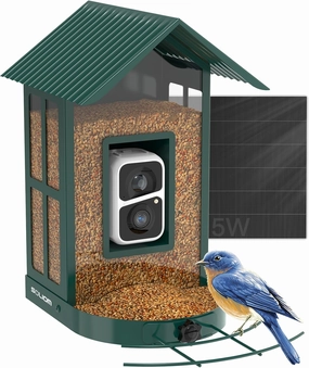 Bird Feeder with Camera with AI Identify Species, Smart Wild Bird Watching, 2K Live View, Instant Arrival Alerts with 5W Solar Powered-Soliom BF08 Metal
