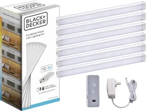 BLACK DECKER Works with Alexa Smart Under Cabinet Lighting Kit, Adjustable LEDs, (6) 9" Bars, White