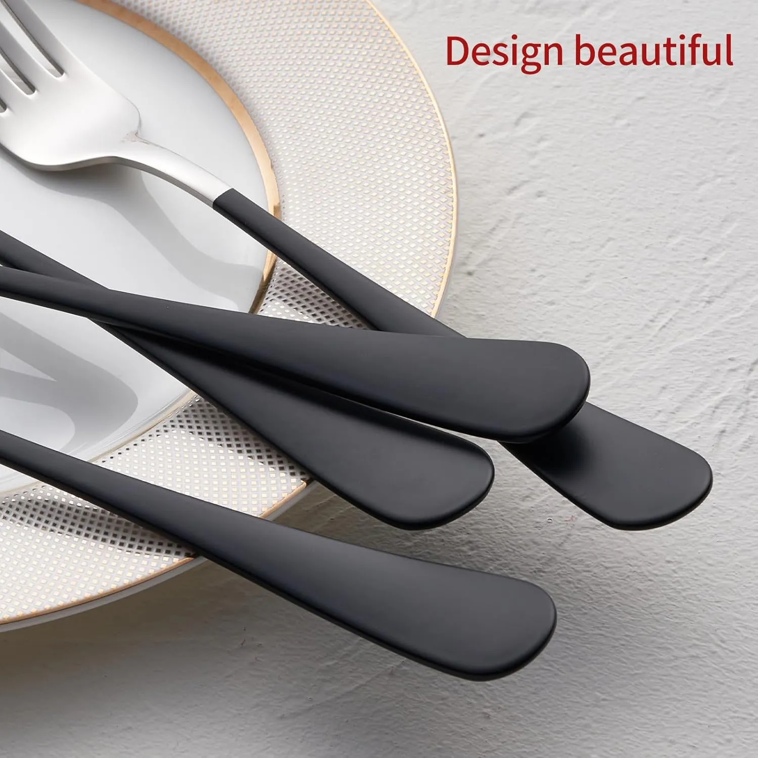 Black Dinner Fork, 18/0 Black handle Stainless Steel Satin Finish 8.1-inch Silverware Flatware Fork Set, Set of 24, Dishwasher Safe
