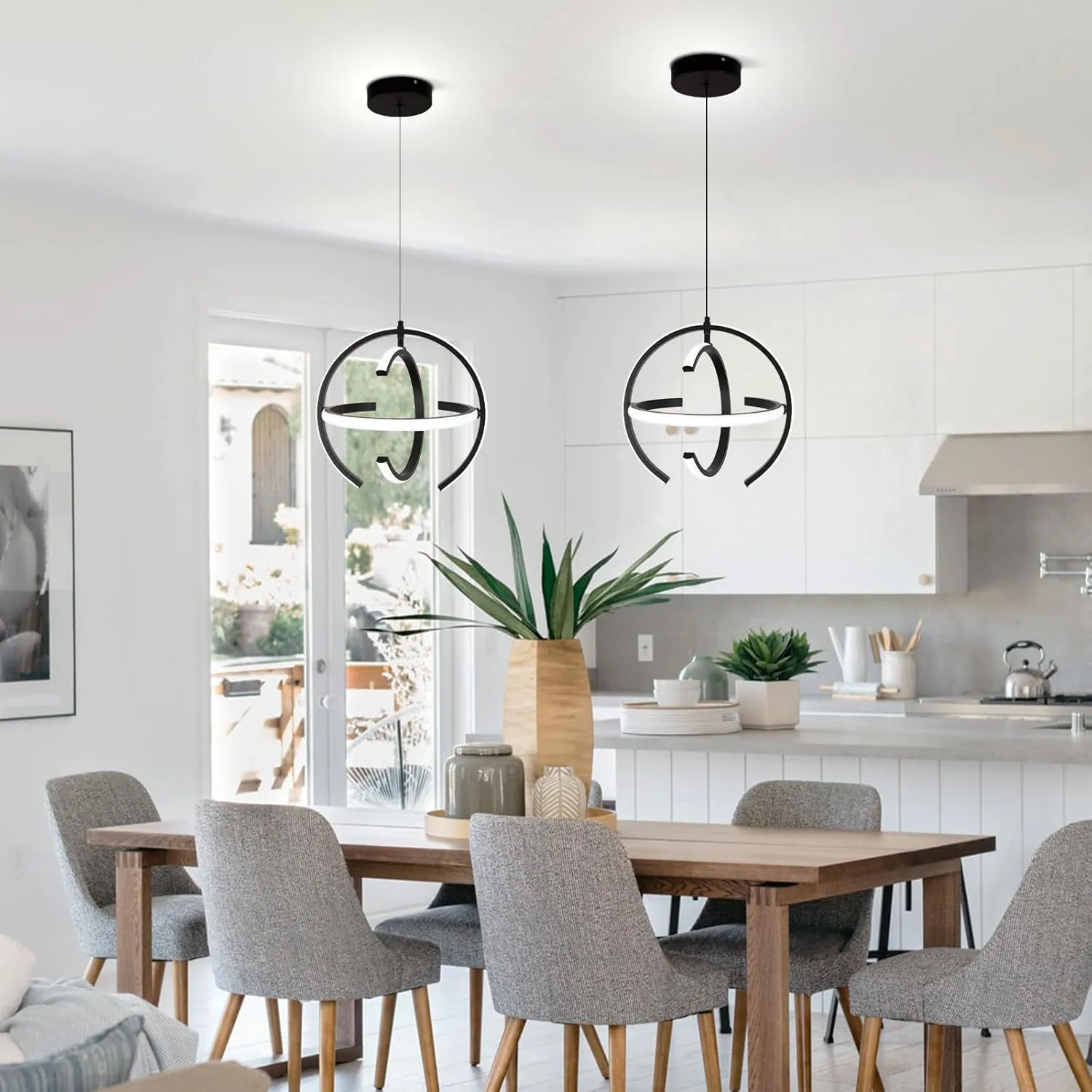 Black Modern LED Chandeliers, Dimmable Globe Pendant Lights Fixture, 13" Metal Adjustable Hanging Lamps are Suitable for Kitchen lsland, Dining Room Bedroom Foyer Hallway Stairway