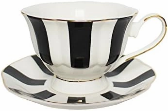 Black and White Retro Series European Striped Polka Dot Coffee Cup and Saucer Mug Cake Plate Afternoon Tea Set (A)