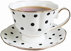 Black and White Retro Series European Striped Polka Dot Coffee Cup and Saucer Mug Cake Plate Afternoon Tea Set (B)