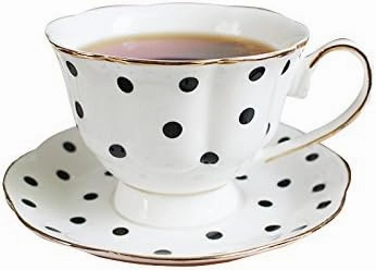 Black and White Retro Series European Striped Polka Dot Coffee Cup and Saucer Mug Cake Plate Afternoon Tea Set (B)