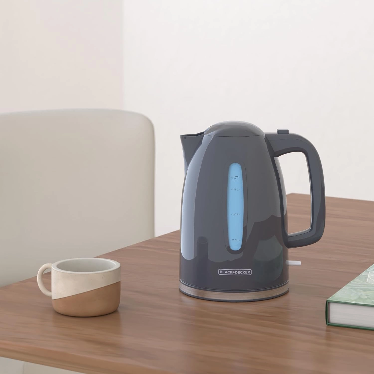 BLACK DECKER 1.7L Cordless Electric Kettle, KE1555GY, Water Window, Rapid Boil, Auto Shutoff, Grey
