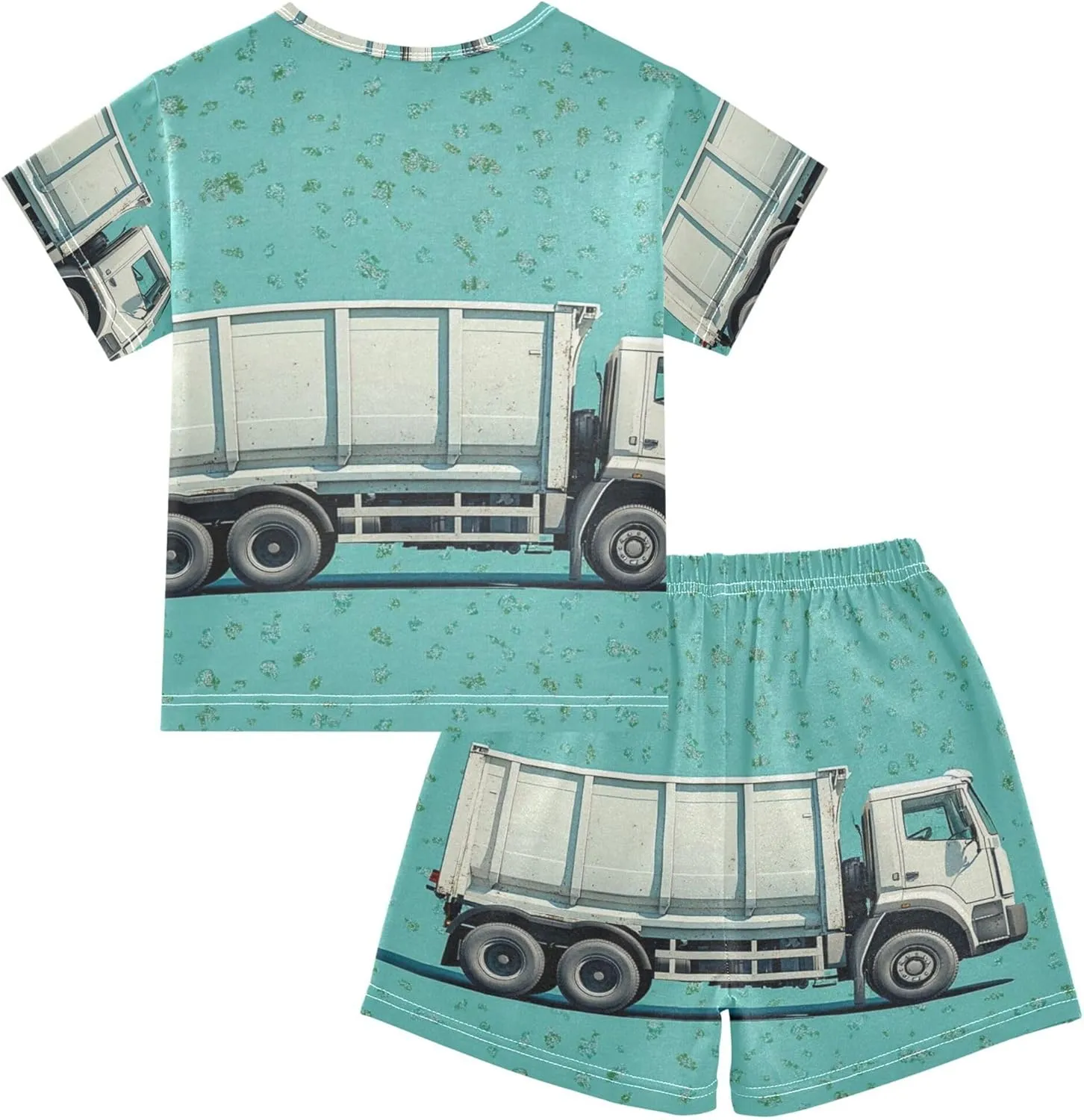 Blue Green Garbage Truck Summer Pajamas Short Set 2 Piece Sleepwear