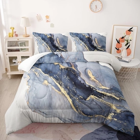 Blue Marble Comforter Set Watercolor Marble Bedding Set Queen Size,Soft Microfiber Minimalist Wind Marble 1 Comforter with 2 Pillowcases
