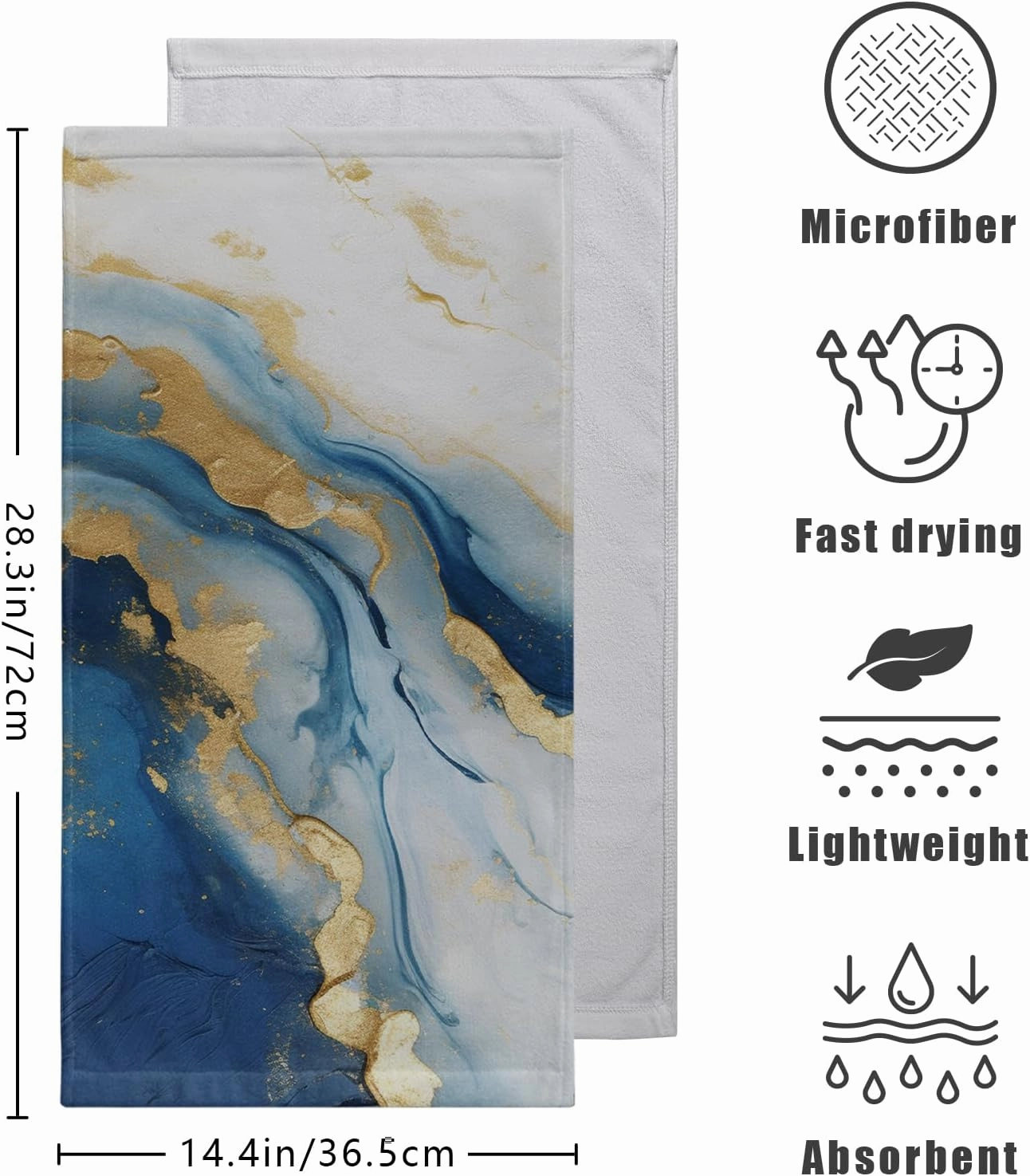 Blue Marble Hand Towels for Bathroom Abstract Modern Kitchen Towel Luxury Painting Fingertip Towels Gold Foil Face Towels Soft Absorbent Cotton Bath Towel for Guest Home Decor 2Pcs
