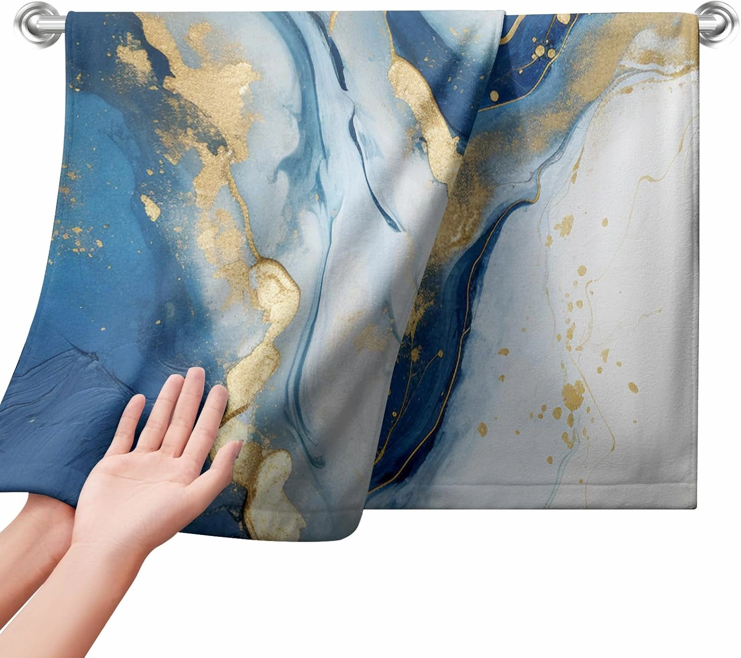Blue Marble Hand Towels for Bathroom Abstract Modern Kitchen Towel Luxury Painting Fingertip Towels Gold Foil Face Towels Soft Absorbent Cotton Bath Towel for Guest Home Decor 2Pcs
