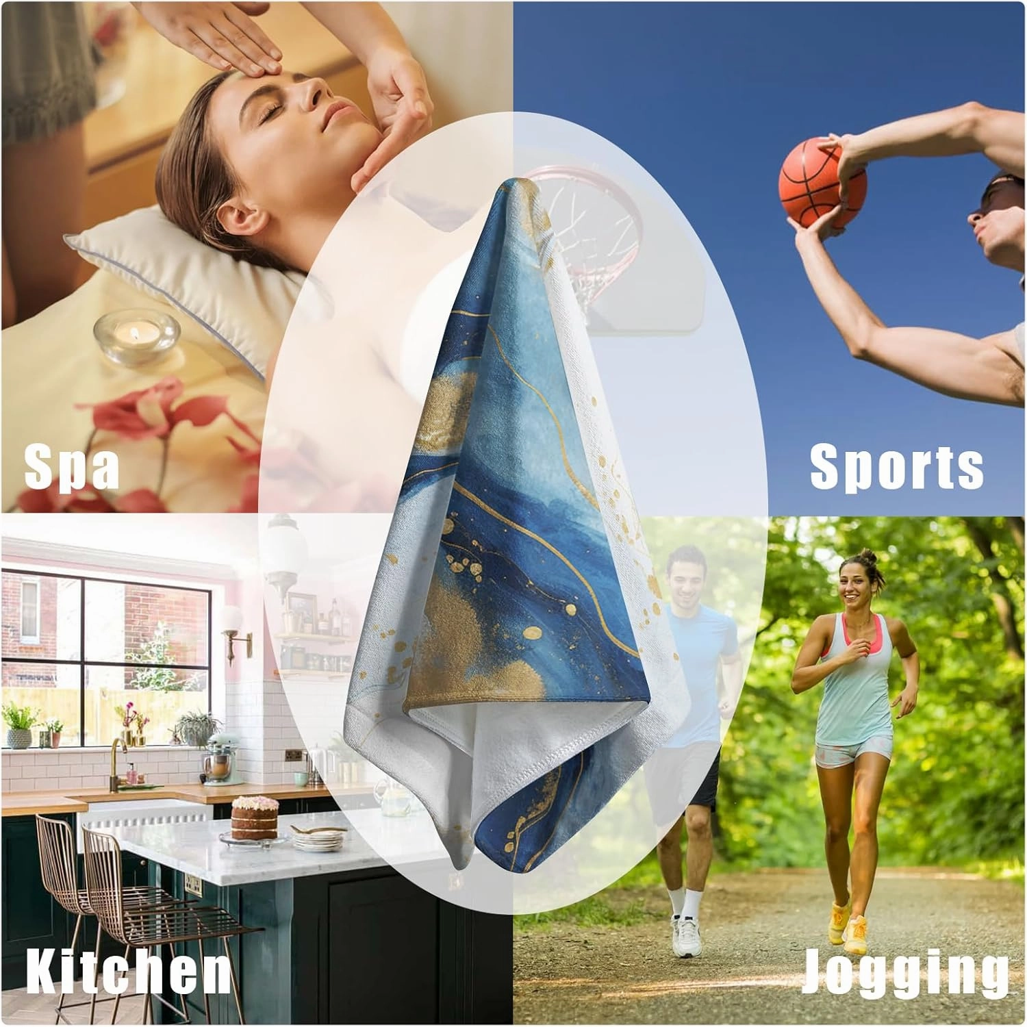 Blue Marble Hand Towels for Bathroom Abstract Modern Kitchen Towel Luxury Painting Fingertip Towels Gold Foil Face Towels Soft Absorbent Cotton Bath Towel for Guest Home Decor 2Pcs