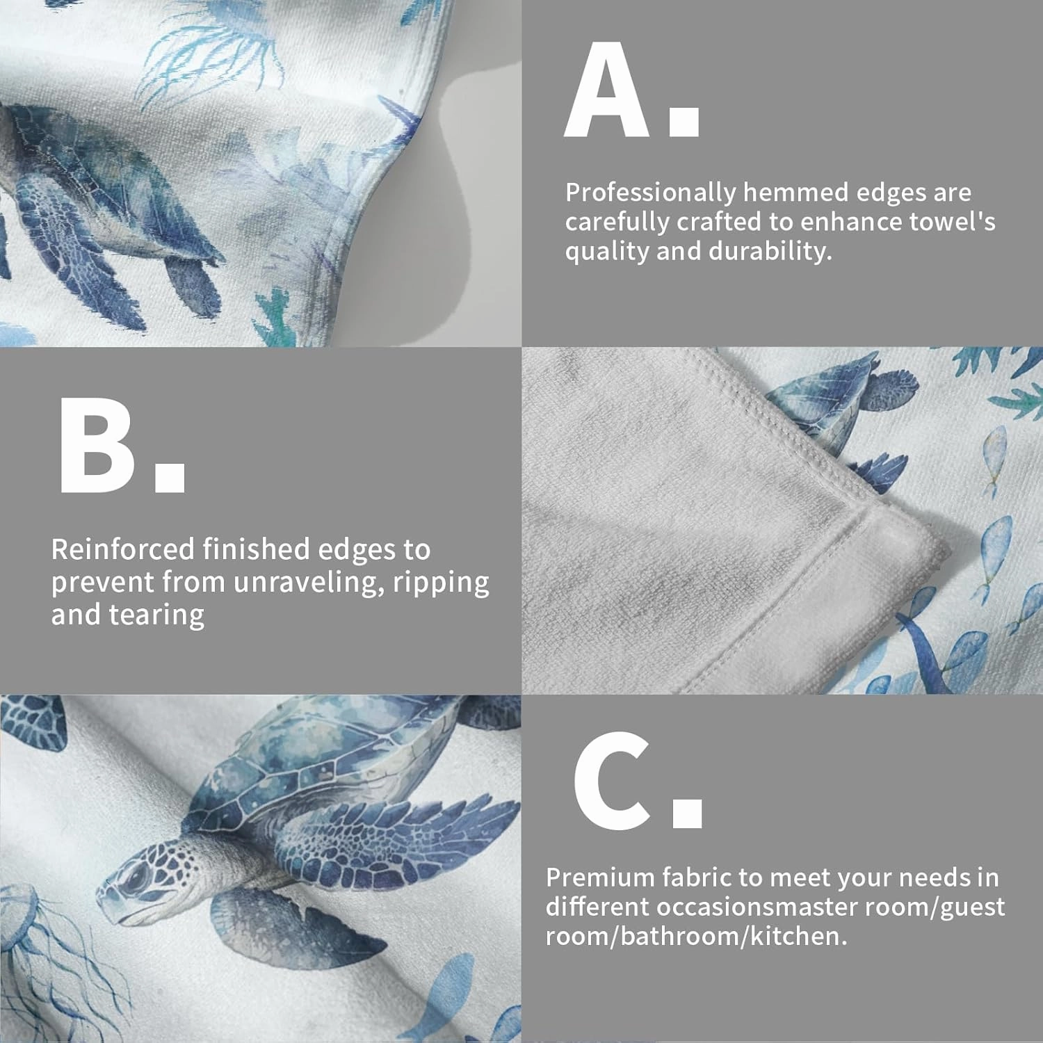 Blue Sea Turtle Hand Towels Set of 2 Marine Coral Small Bath Towels Soft Guest Face Towel Absorbent Washcloths for Kitchen Bathroom Yoga Gym