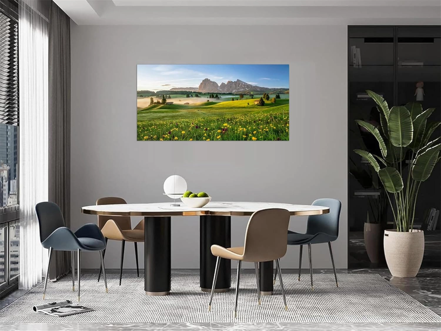 BMZFYBS Landscape Wall Art Picture-Prairie Tree Flower-Scenery Canvas Prints-Nature Painting for Modern Living Room Bedroom Home Decor 30x60cm12x24in Unframed