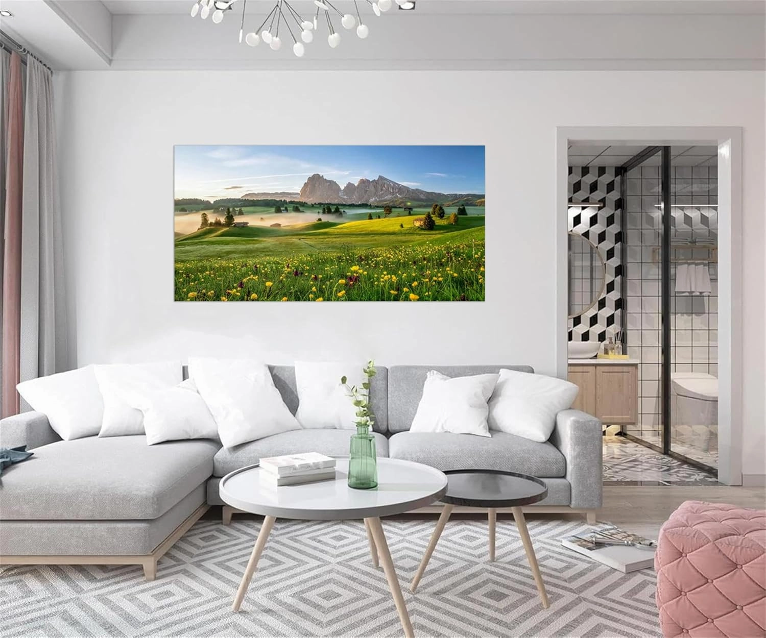 BMZFYBS Landscape Wall Art Picture-Prairie Tree Flower-Scenery Canvas Prints-Nature Painting for Modern Living Room Bedroom Home Decor 30x60cm12x24in Unframed