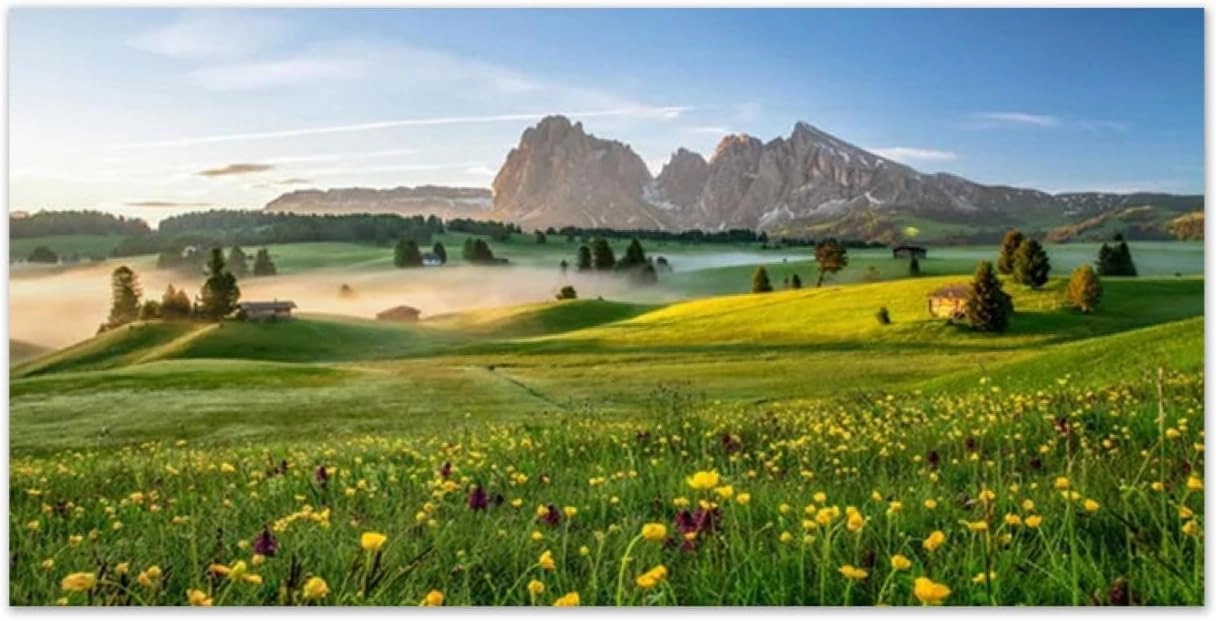 BMZFYBS Landscape Wall Art Picture-Prairie Tree Flower-Scenery Canvas Prints-Nature Painting for Modern Living Room Bedroom Home Decor 30x60cm12x24in Unframed
