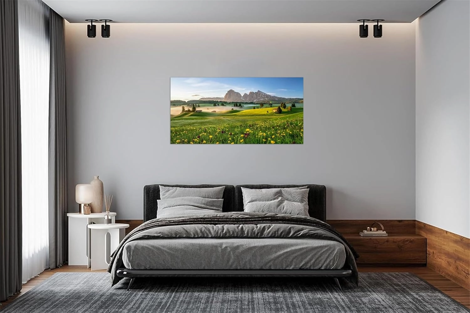 BMZFYBS Landscape Wall Art Picture-Prairie Tree Flower-Scenery Canvas Prints-Nature Painting for Modern Living Room Bedroom Home Decor 30x60cm12x24in Unframed