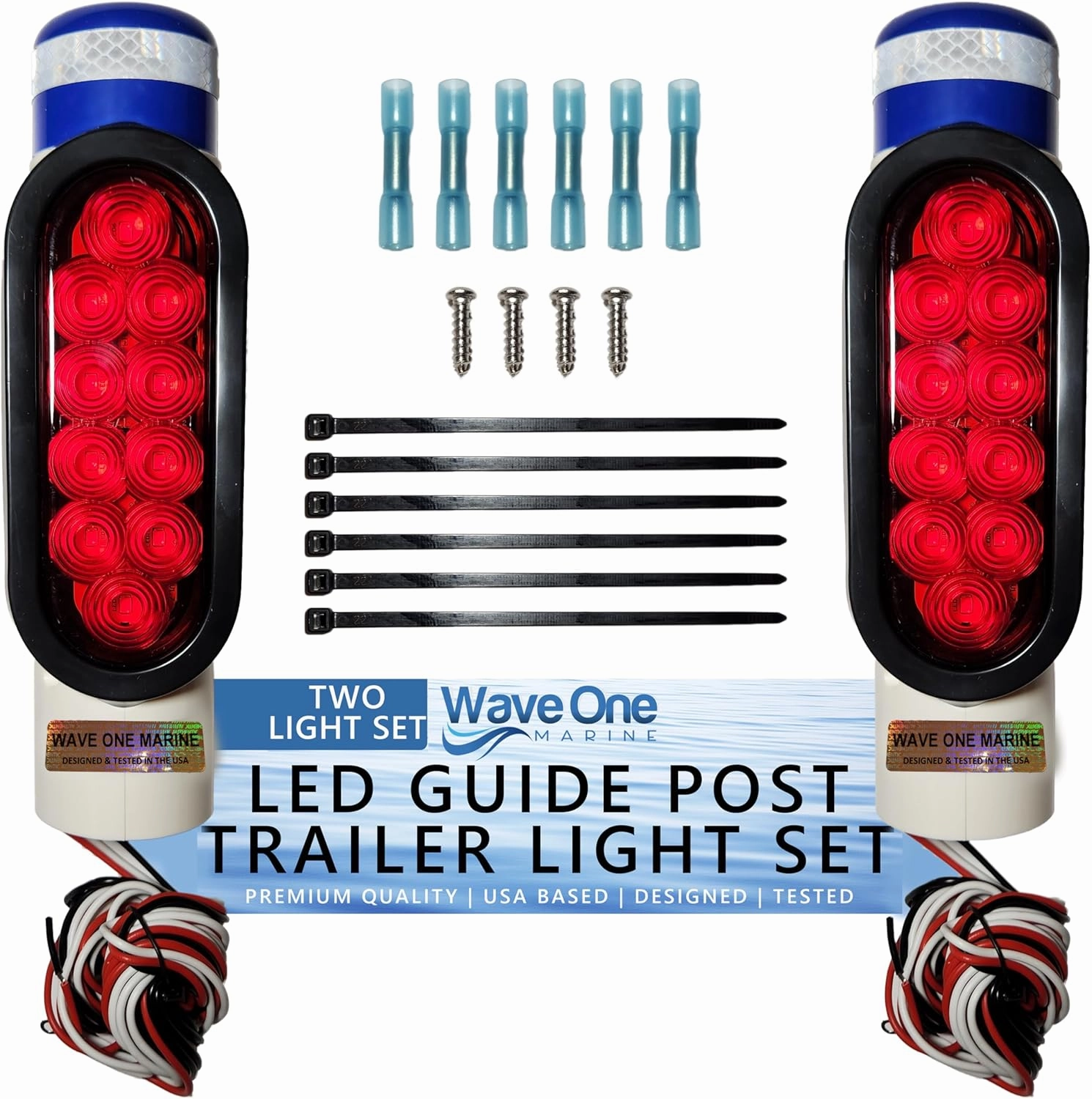 Boat Trailer Guide Post LED Pole Light Set, (DOT SAE APPROVED) IP67 Waterproof 12V PVC Pipe Tail Lights, Sealed Submersible Turn Signal Brake Marker (2PCS)