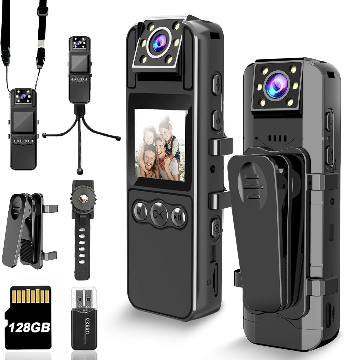 Body Camera with Audio and Video Recording, HD 1080P Body Cam with 180° Rotating Lens, 6HR Battery, IR Cut Auto Night Vision, 128GB Body Worn Camcorder, for Personal Civilians, Police Law Enforcement