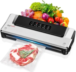 Bonsenkitchen Vacuum Sealer Machine, Precision-Compact 4-in-1 Food Sealer Machine, Multi-Functional Food Vacuum Sealer with & Accessory Hose, Bright Silver
