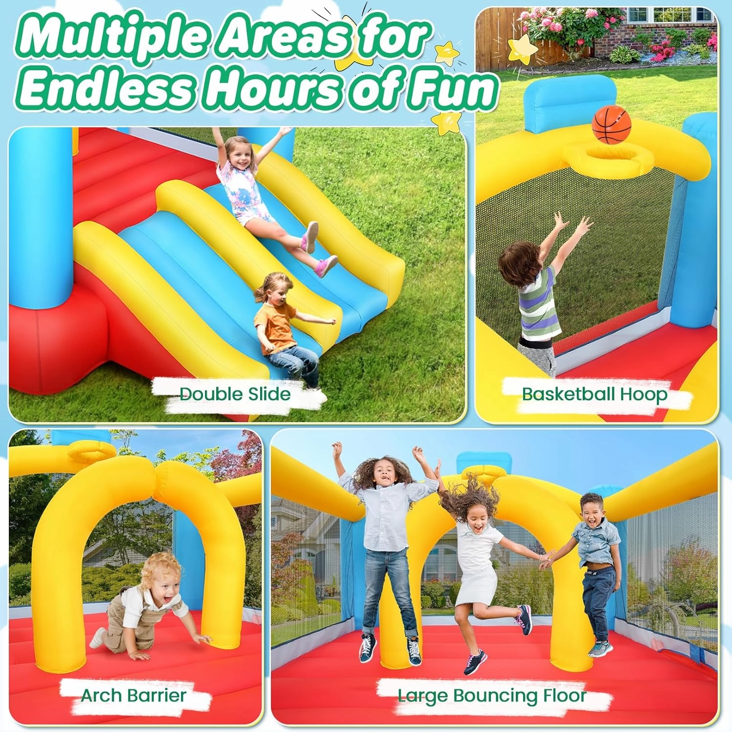 Bounce House, Inflatable Bounce House for Kids 3-12, Bouncy House with 2 Slides for Outdoor Backyard/Indoor, Bouncy Castle, Jump House for Toddlers Kids Party