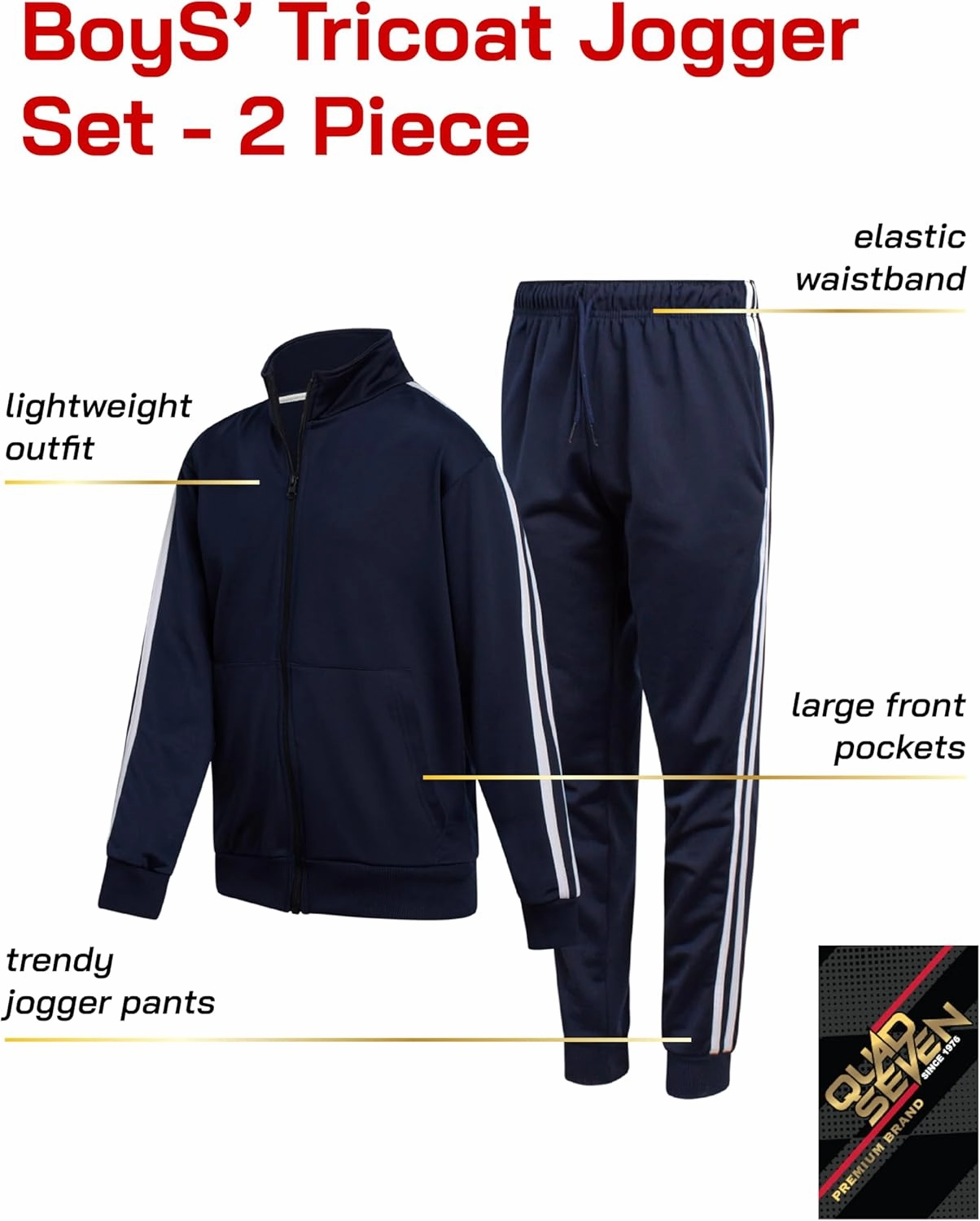 Boys' Tricot Jogger Set - 2 Piece Active Performance Zip-Up Tracksuit Set (Size: 4-18)