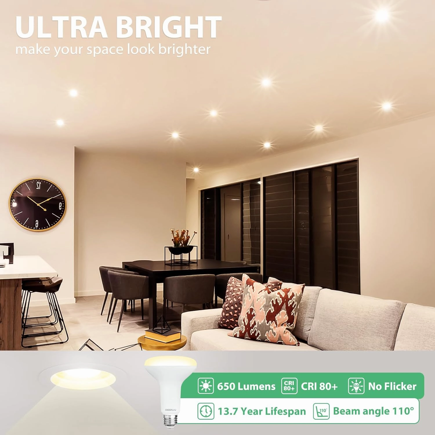 BR30 LED Bulb, Dimmable Flood Lights Indoor CRI80 7W Equivalent 65W 2700K Soft White 650 Lumens, 15000 Lifetime Hours Recessed Light Bulbs, Interior E26 Base LED Can Light Bulbs, 6 Pack