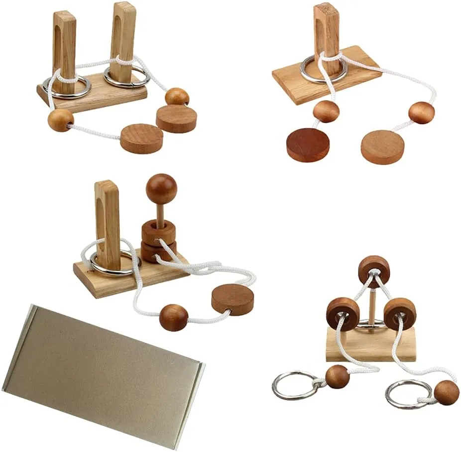 Brain Teaser Puzzle Wooden Threading Rope Loop Puzzle Luban Lock Brain Teaser Game Adult Kids Toy Puzzles for Adults (4)