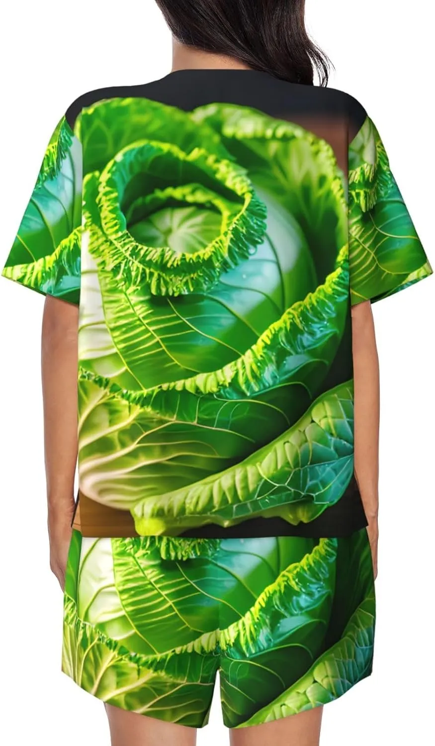 Bright Cabbage Print Cute Short Sleeve Pajama Set For Women Casual Loungewear With Pockets Four Seasons