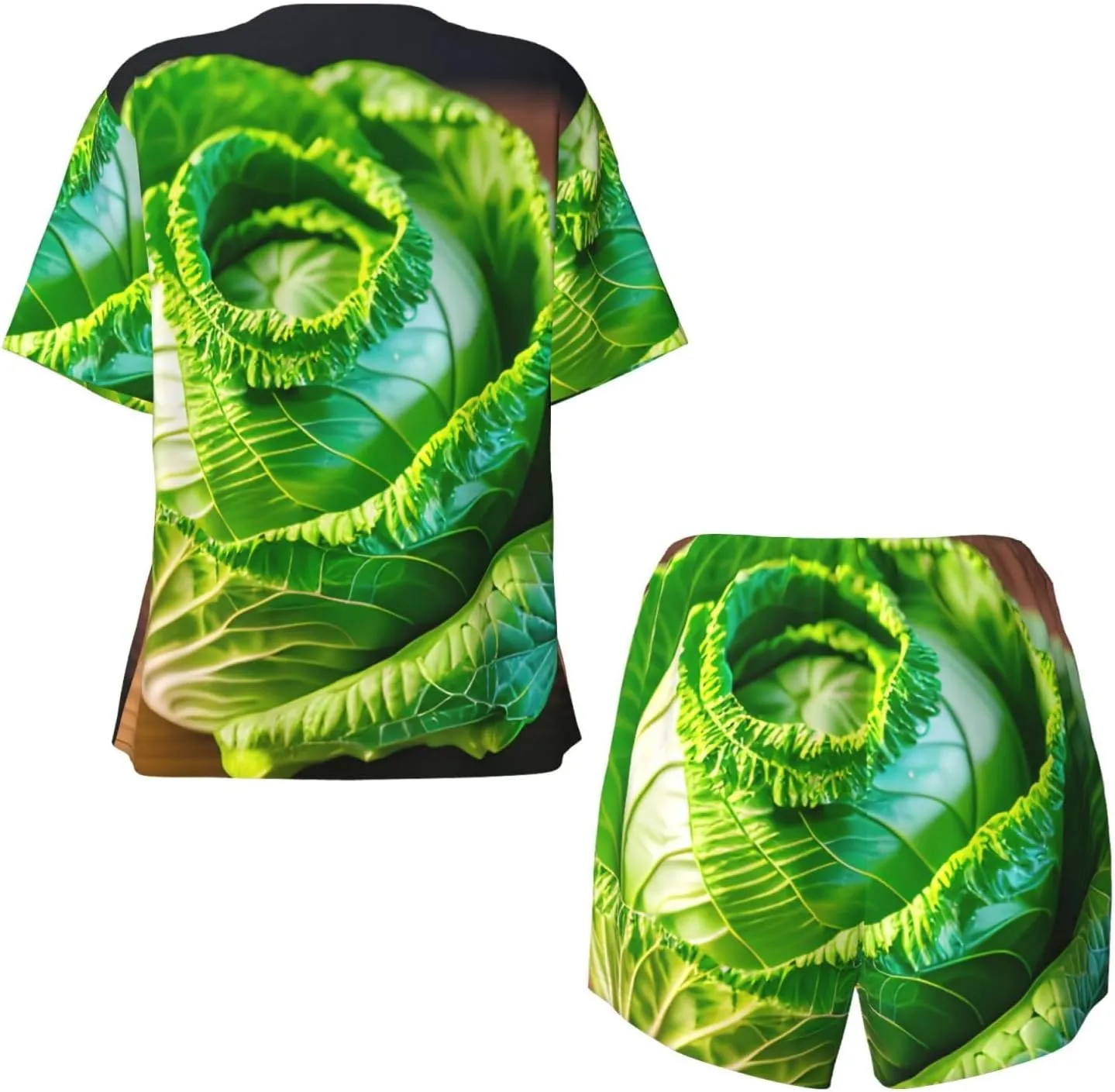 Bright Cabbage Print Cute Short Sleeve Pajama Set For Women Casual Loungewear With Pockets Four Seasons