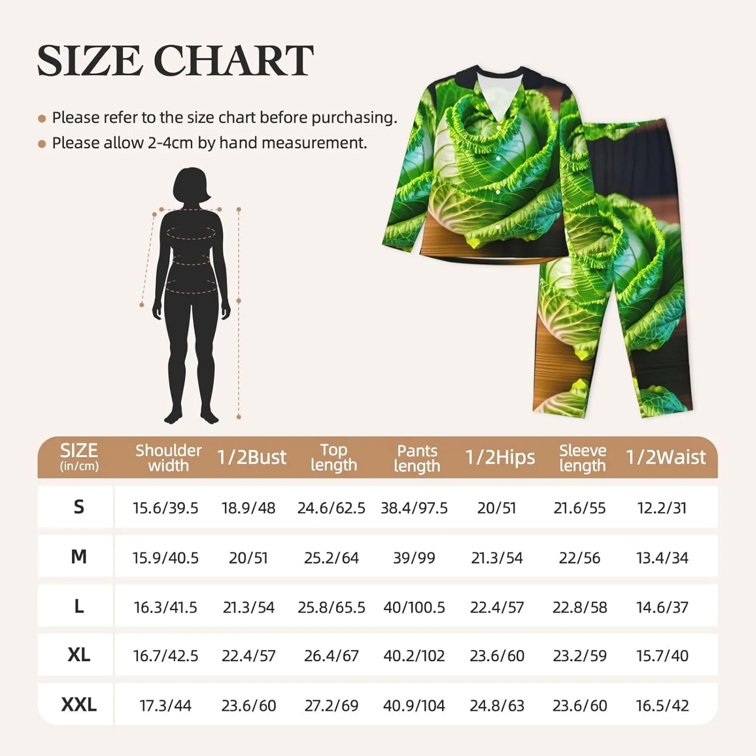 Bright Cabbage Print Winter Fall Bedtime Women Long Sleeve Pajama Set Soft Sleepwear Cozy Nightclothes